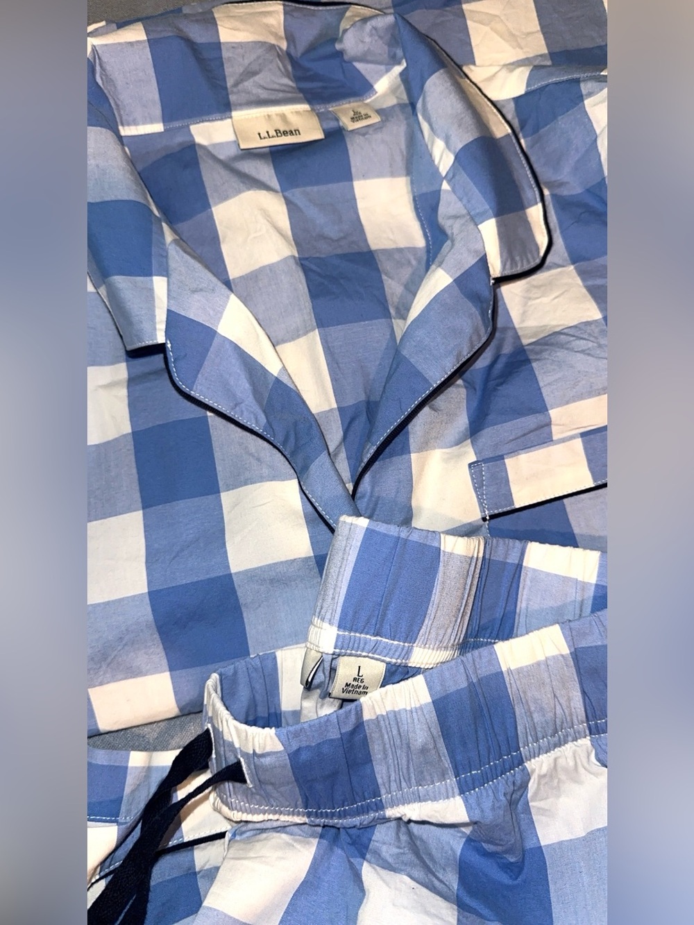 L.L. Bean Light Blue and White Gingham Pajama Set
